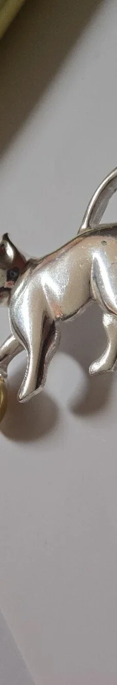 Cool Cat Brooch Silver Tone Cat With Gold Ball Brooch Cat Lady Jewelry